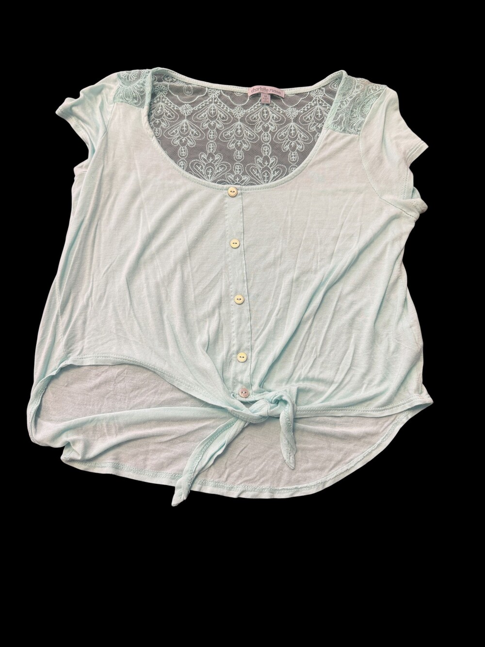 Charlotte Russe Medium Light Blue Lace Detail Top